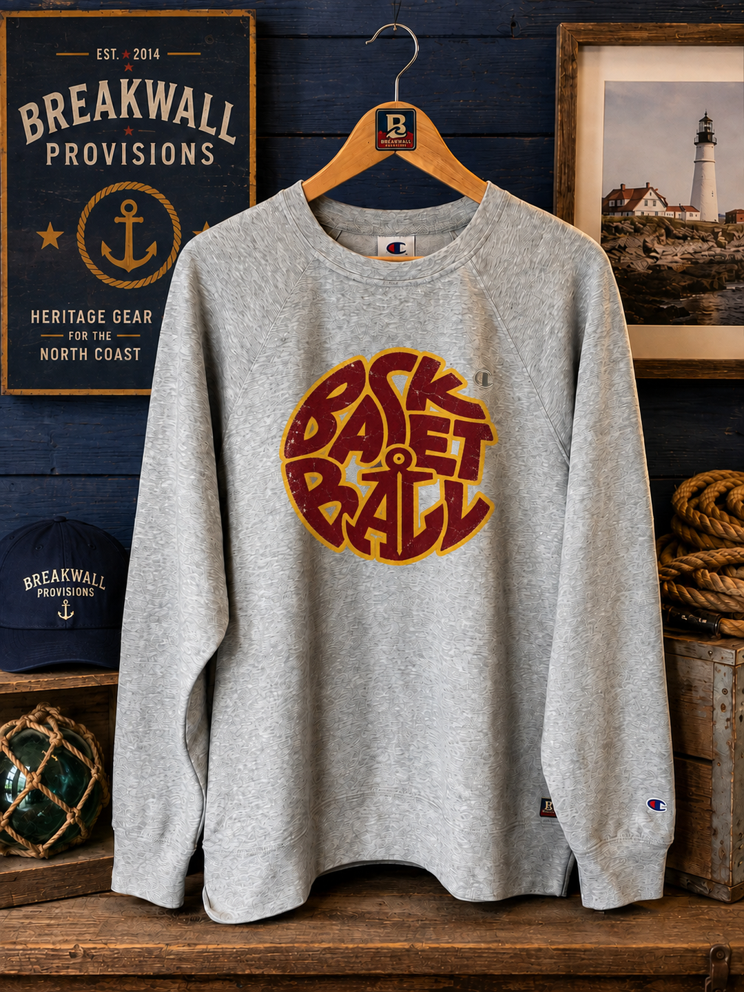 Sweatshirt, Crewneck, Champion® "AL Basketball" in Athletic Heather Gray