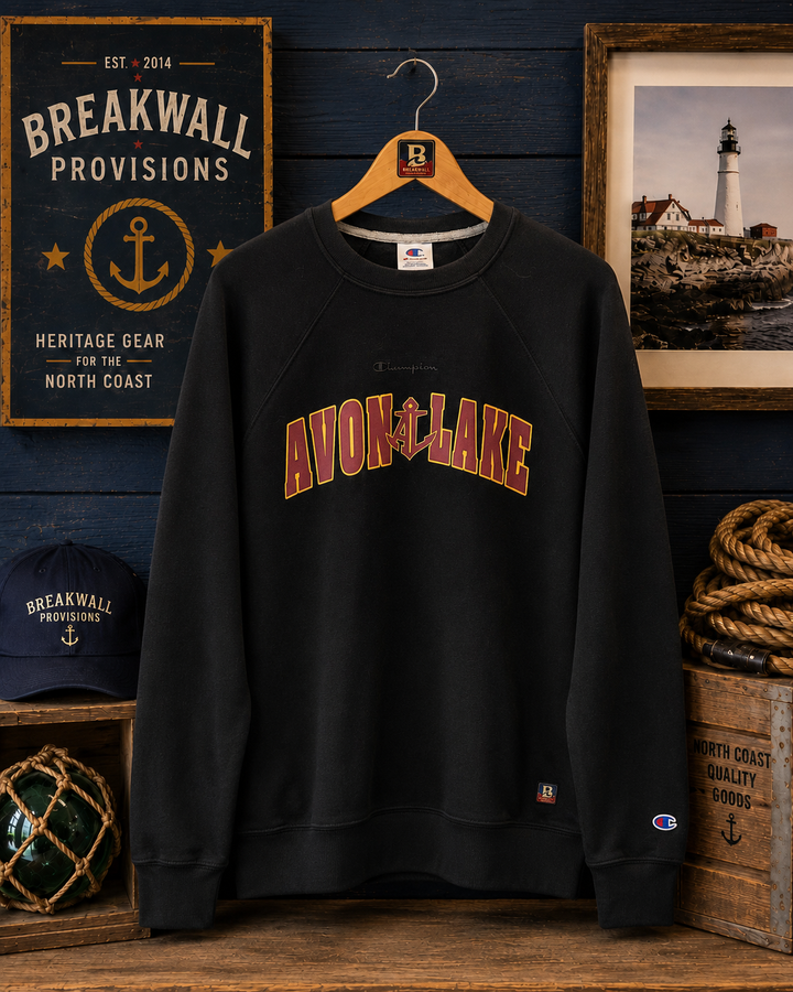 Sweatshirt, Crewneck, Champion® "Avon Lake Arch" in Black