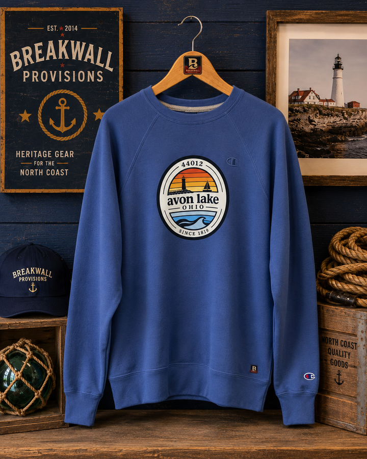 Sweatshirt, Crewneck, Champion® Avon Lake Heritage 44012 Shoreline Circle, Med-Blue