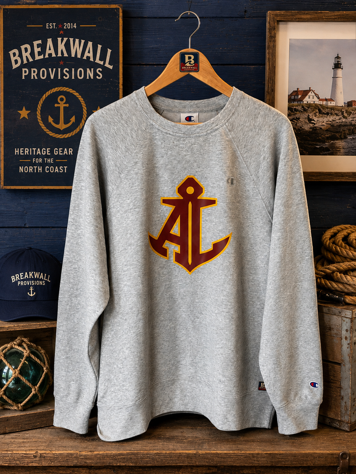 Sweatshirt, Crewneck, Champion® Avon Lake "AL Anchor" in Athletic Heather Gray