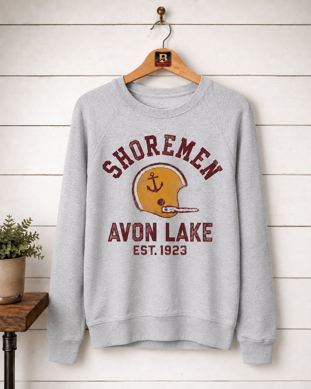 Crewneck Sweatshirt, Throwback, Football, Athletic Gray